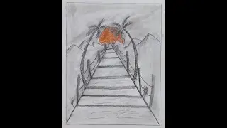 How to Draw Easy and Beautiful Sunset Scenery Drawing || Scenery Drawing || @PujanArt