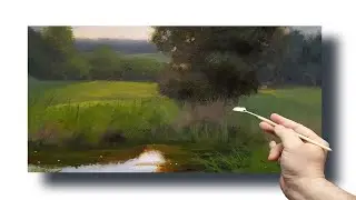 Landscape for beginners. (Full step by step painting lesson.)
