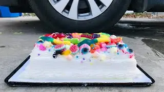 Crushing crunchy & soft things by car! - EXPERIMENT: CAKE VS CAR!