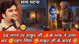 ठंड लगने पर ठाकुर जी ✨के भक्त ने उतार कर पहन लिया 🥰ठाकुर जी के कपडे 🤣||🦚 Indreshji #krishnakatha 