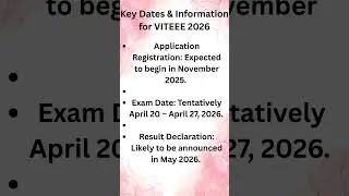 VITEEE 2026 Key Dates and information Tentative Dates #viteee #viteee2026 #vitvellore #vituniversity