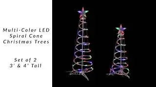 LED Spiral Outdoor Christmas Trees - 3' and 4' - Multicolor Lights - Set of 2 | Northlight YS92336