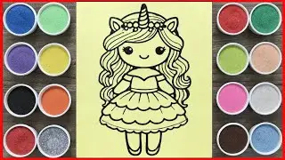 Colored sand painting the unicorn princess so cute - Relaxing colouring (Chim Xinh channel)