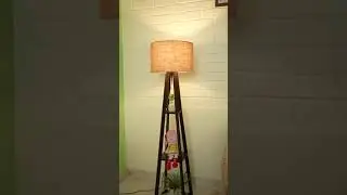 New Crosscut Wooden Floor lamps with 3 decorative shelves- Natural Jute with dark base