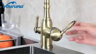 VOURUNA Antique Black 3 Way Kitchen Faucet Vintage Tri Flow Sink Mixer RO Water Filtered Tap