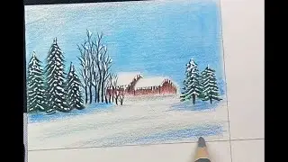How to draw a quiet mountain village in winter#drawing