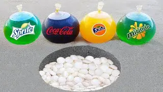 Experiment :The Balloons Coca , Fanta , Sprite , Mirinda vs Mentos Underground !!