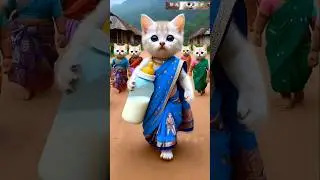 🥰 Beautiful Groups Blue silk saree Cute Cat😍 Walking Funny Groups🍸🥛🐈 kitty 388 #dudidudidam #shorts