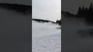 Toyota Supra jumping on Frozen lake.