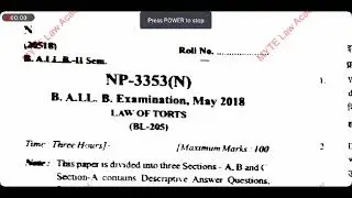 Law Of Tort (BL-2005) || CCSU BALLB 2nd Semester 2018 Question Paper
