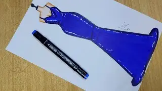 رسم فستان سهرة أزرق سهل جدا جدا🤪| رسم فساتين/ رسم بنات | رسم ملابس | رسم سهل | fashion girl drawing