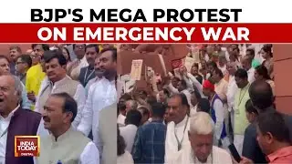BJP Leaders Stage Massive Protest Outside Parliament On 50th Anniversary Of The Emergency
