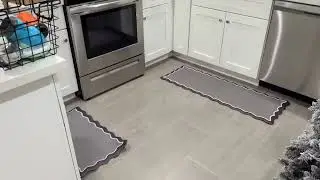 Arenarug Scalloped Black Gray Kitchen Mats Rugs Sets of 2 Cushioned Anti Fatigue Floor Mat Waterproo