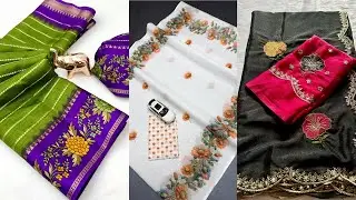 Georgette Embroidery Work Sarees & Tusser Silk Sarees New Collections 