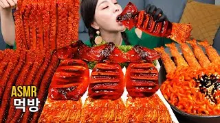 ASMR Mukbang &ndash; Eating Spicy Octopus leg, Squid, Enoki Mushroom | Korean Seafood boil