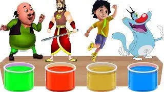 Motu Patlu Oggy Bahubali Shiva ANTV Bathing Colors l Learn Colors with Showr Colors for Kids