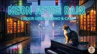 Neon After Rain &bull; 1 Hour Gentle Piano & Cats｜Meowdy Piano Moods｜Calm & Cozy