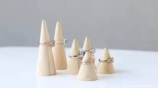 MyGift Set of 6 Natural Wood Cone Ring Holders Jewelry Display Stand for Engagement or Wedding Rings