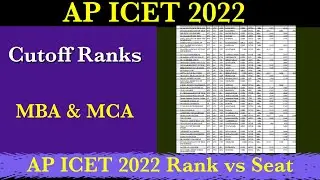AP ICET 2022 Rank vs Seat | Ap Icet 2022 cutoff ranks| Ap Icet 2022 MBA & MCA cutoff ranks