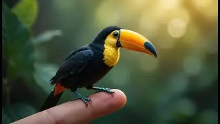 Macro birds standing on finger