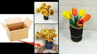 DIY Stylish Black & Gold Cardboard Pen Holder | Easy Recycled Craft Idea #diy #viralvideo 