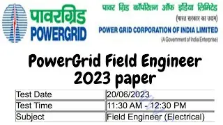 PGCIL Field Engineer Electrical 2023 Solved Paper| PGCIL 2023|