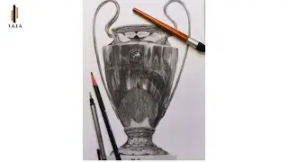 Simple charcoal drawing of the UEFA Champions League trophy. | Easy step by step method |