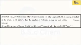 FeO in cubic lattice, edge 5.0&Aring;, density 4.0 g/cm&sup3;, find FeO units per cell, M=72, Nₐ=6&times;10&sup2;&sup3;