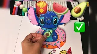 DIY Stitch Eating Food 🍟🥑 | Cute Paper Craft Tutorial