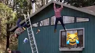 Funny painter fails using a tall ladder#painting #ladder #house #exterior