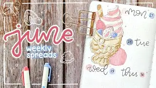 June 2022 Bullet Journal weekly Spreads | Berry Desserts Theme 🍨🍓 | Plan with me