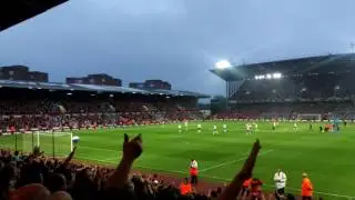 Pre match I'm Forever Blowing Bubbles. The Boleyn Ground. Tues 10 May 2016. West Ham Utd v Man Utd.