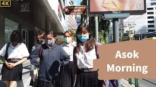 Walking Tour Morning time from BTS Asoke to MRT Phetchaburi Station [4K]