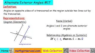 V17 definition of  alternate exterior angles  Mathgotserved  Angles on opposite sides of a transvers