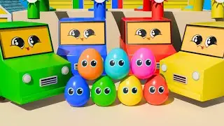 Веселые машинки-малыши играют с прыгающими пасхальными яйцами | Детская игра-раскраска