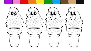 Learn Colors for Kids and Color with Smiley Face Ice Cream Cones Coloring Pages