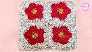Granny con flor para manta a crochet versión diestra