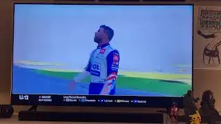 NASCAR 2022 Playoffs Kansas 2 Bubba Wallace celebrating after winning race