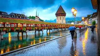 Lucerne, Switzerland | Rainy Evening Walk with City Lights & Love 🇨🇭
