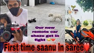 Remote car experiment with shazu😂❤️| First time saanu In saree😍🥺|#saanvikashree #saanufam #sha |