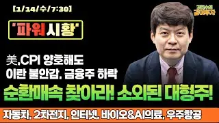 [1월14일#파워시황] CPI 양호해도 이란, 금융주 불안느끼는 미장/순환매속 찾아라!! 소외된 대형주!!#자동차#2차전지#인터넷#바이오#AI의료#우주항공#시황#경제뉴스#특징주