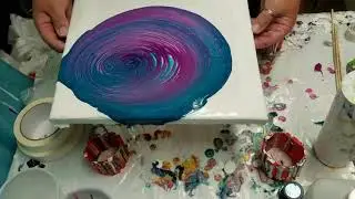 Acrylic Pour Painting  - Tree Ring Pour in Teal, Pink, Magenta, and Purple