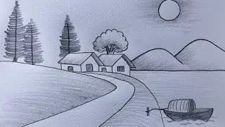 Simple Pencil Village Scenery Drawing | Easy Landscape Art Step by Step