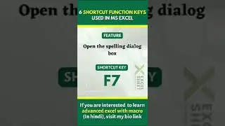 6 Shortcut Function Keys Used In Ms Excel | Excel Tips & Tricks  #shorts #ytshorts #exceltips