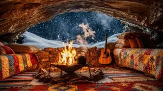 Relaxing White Noise for Deep Sleep | Winter Storm ASMR | Warm Cave Ambience | 5 Hours Noise Sounds