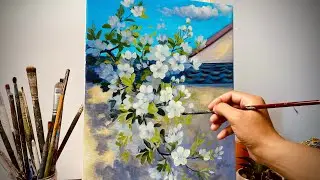 Painting a Beautiful Peach Blossom Under the Porch at Sunset / Acrylic Painting / Huy Hội Họa ART