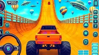 Grave Digger Mega Ramp Stunt / Monster Truck Crushing Cars Game video / Android Gameplay P23