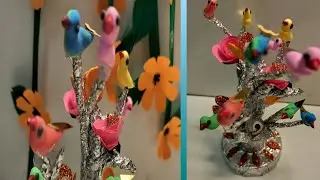Colorful Clay Birds on Foil Tree | Best Out of Waste Craft Idea 💡#viral #viralvideo #diy #art