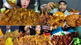 ASMR Eating Spicy Mutton Curry spicy eggs curry with rice & extra gravy green chilli salad mukbang