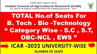B. Tech Bio Technology Expected cutoff  ICAR-2022 | University wise.